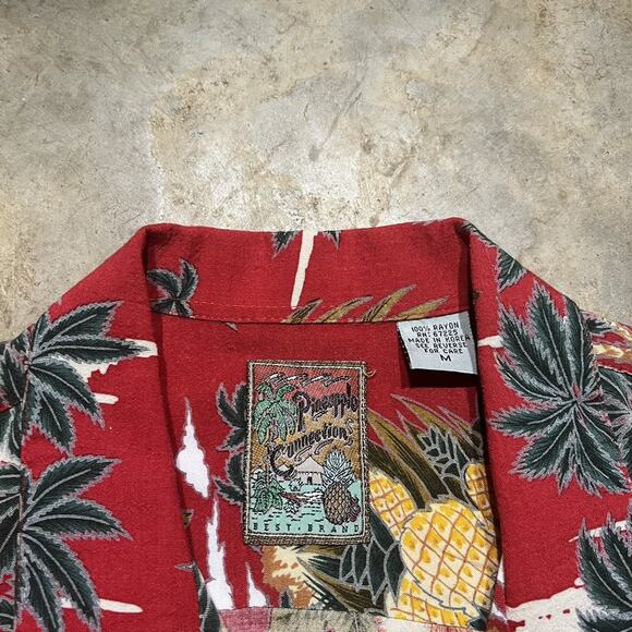 Vintage 2000s Pineapple Connection Red Rayon Hawaiian Shirt - Picture 3 of 3